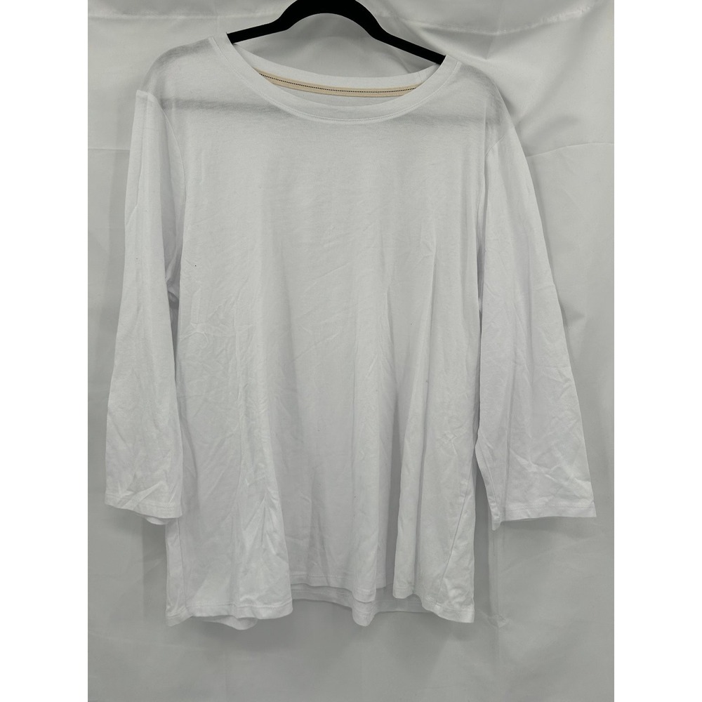 Crown & Ivy Women's White‎ 2X Cotton Modal 3/4 Sleeve Crew Neck Top